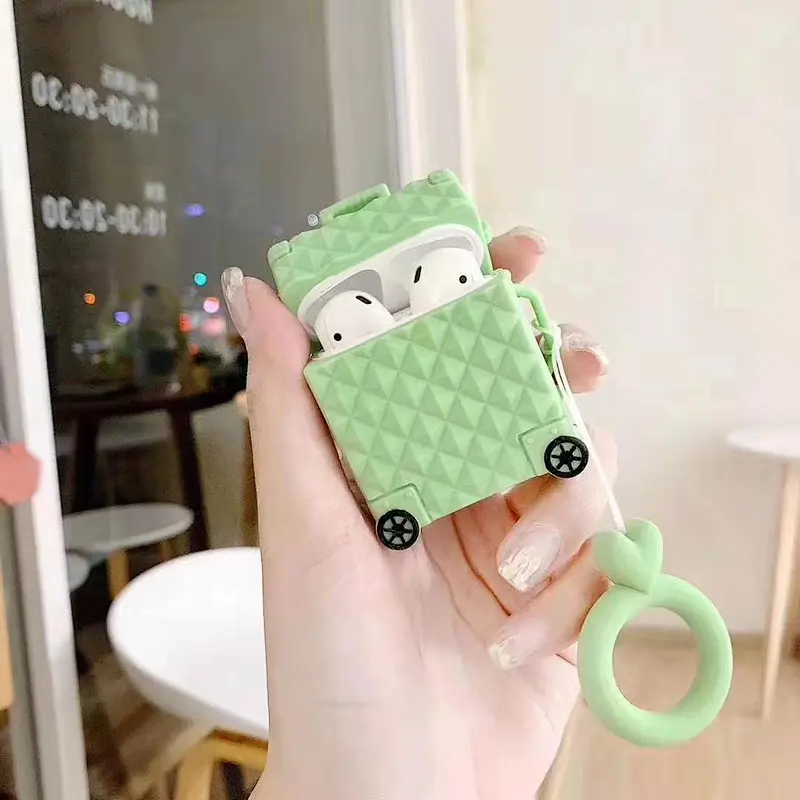 For AirPods Case Silicone Cute Suitcase Trunk Luggage Case For Airpods 2 Earphone Protective Cover with Finger Ring